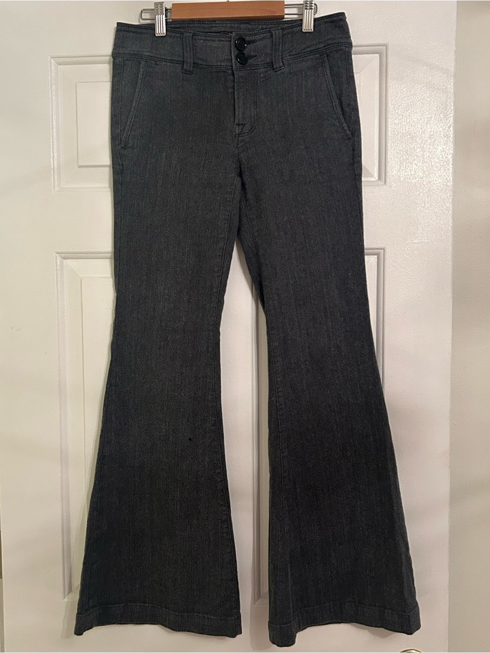 Vintage 7 For All Mankind Ginger Flare Jeans Grey Black Minimalist Button Pocket